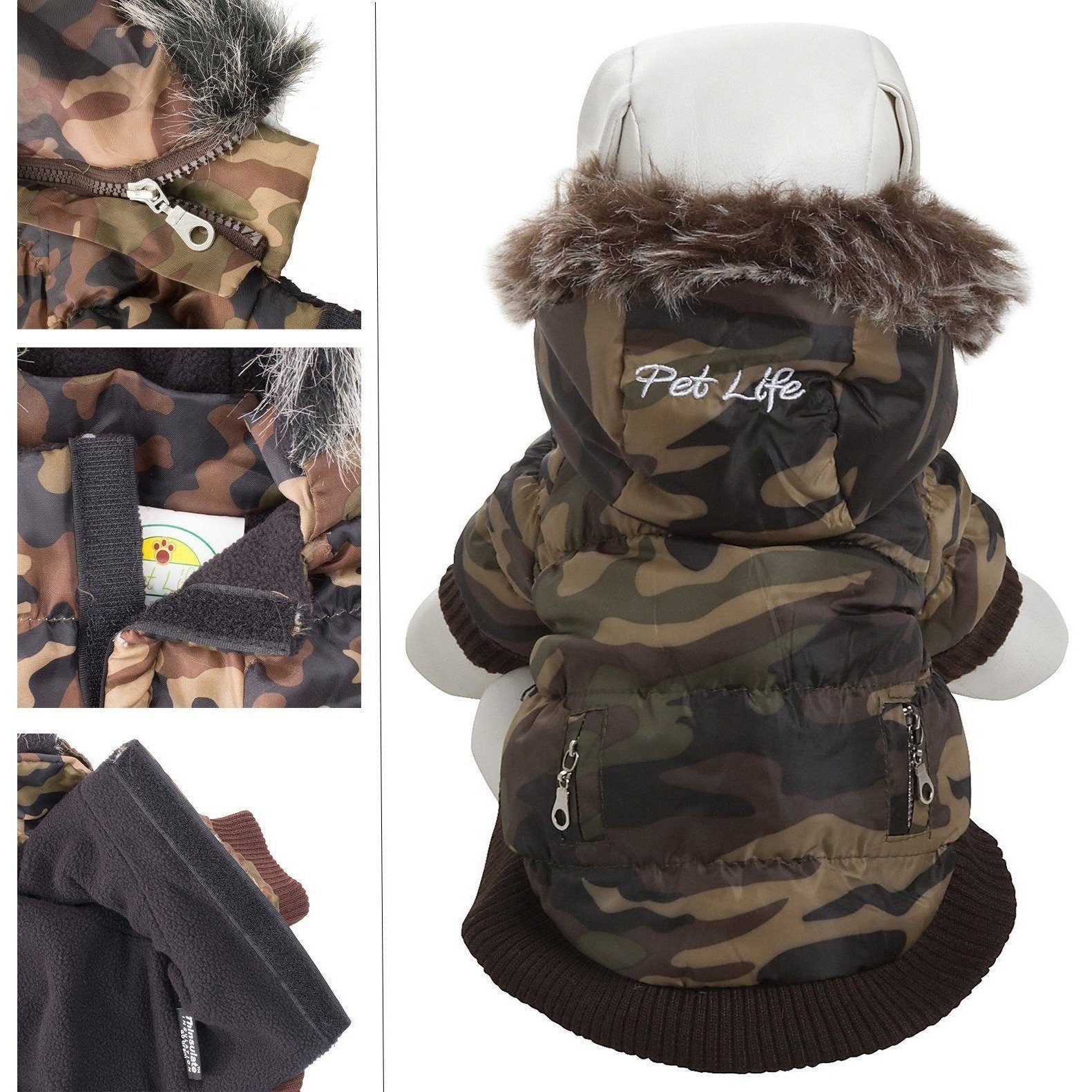 Pet Life ® Classic Metallic Fashion 3M Insulated Dog Coat Parka  w/ Removable Hood